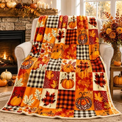 Fall Pumpkin Patchwork Pattern Blanket No. 2