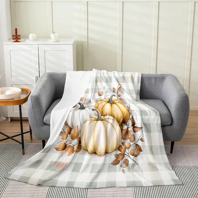 Pumpkins on Plaid Pattern Blanket: Soft Fall Harvest Design