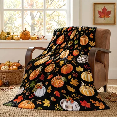 Fall Maple Leaf Pumpkin Pattern Blanket for Autumn Enthusiasts