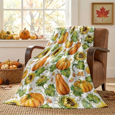 Pumpkins and Sunflowers Pattern Blanket: Harvest Print for Fall Cozy