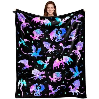 Dragon Pattern Blanket: Galaxy Silhouette Throw for Fantasy Lovers