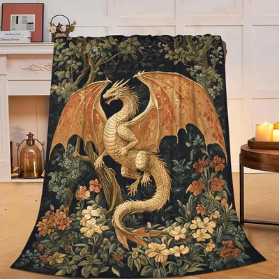 Dragon Tapestry Blanket: A Mid-Century Floral Dragon Design