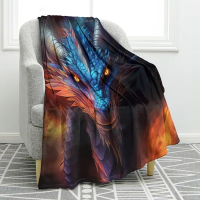 Blue Dragon with Fire Blanket: Fantasy Art for Enthusiasts