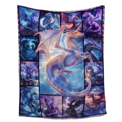 Fantasy Dragons Blanket: A Collage of Mythical Beasts