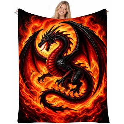 Fiery Black and Red Blanket: Cozy Dragon Art for Fantasy Fans