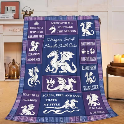 Dragon Quotes Fantasy Blanket featuring sassy dragon silhouettes