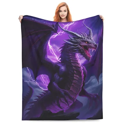 Purple Dragon Blanket: A Fierce Fantasy Creature with Lightning