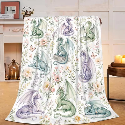 Dragon Floral Pastel Blanket: Whimsical Dragons and Garden Flowers