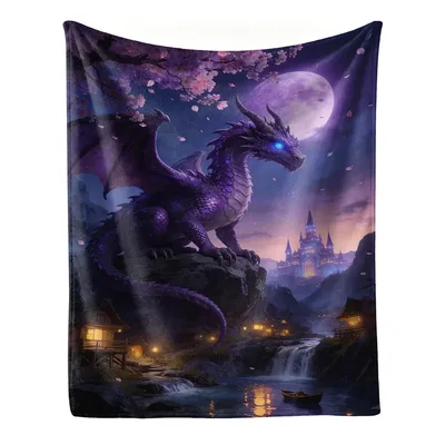 Purple Dragon Over Moonlit Blanket featuring a majestic purple dragon