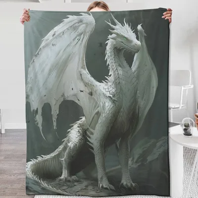 White Dragon Fantasy Art Blanket: Ethereal White Dragon Illustration
