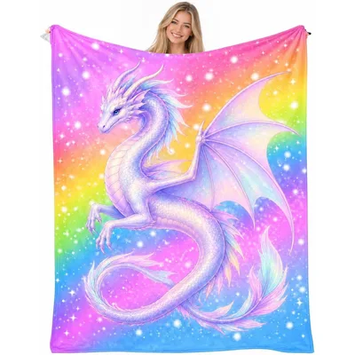 Pastel Rainbow Dragon Galaxy Blanket: Ethereal Fantasy Art