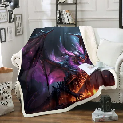 Purple Fire Dragon Art Blanket featuring a fierce fantasy beast