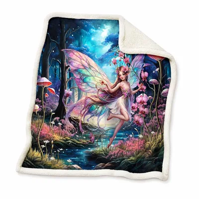 Fairy Forest Mushrooms Blanket: Enchanted Fairy and Glowing Fungi Art
