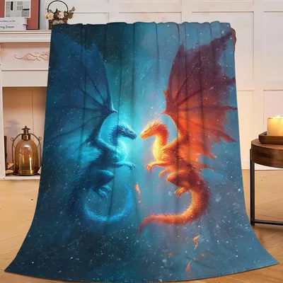 Two Dragons Facing Each Blanket: Fire and Ice Fantasy Art