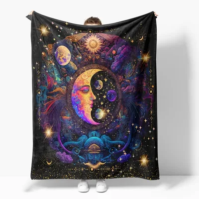 Celestial Moon Yin Yang Blanket: Cosmic Art for Your Space