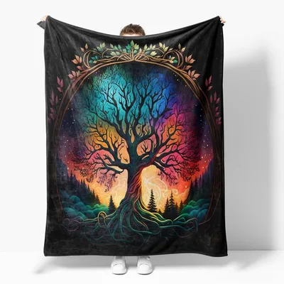 Tree of Life Galaxy Blanket: Vibrant Fantasy Art for Nature Lovers