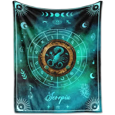 Scorpio Zodiac Wheel Design Blanket: Mystical Teal Astrology Art