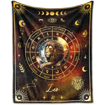 Leo Zodiac Wheel Design Blanket: Celestial Lion and Star Chart