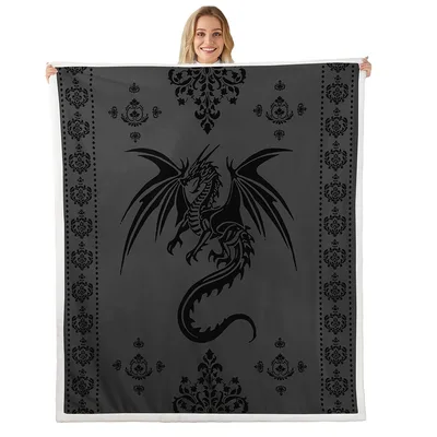 Black Dragon Gothic Damask Blanket: Dark Fantasy Art for Your Room