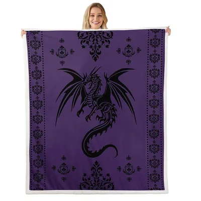 Dragon Damask Border Blanket Gothic Purple Dragon Print