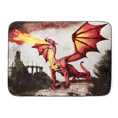 Red Dragon Landscape Blanket: Fiery Beast Over Ruins
