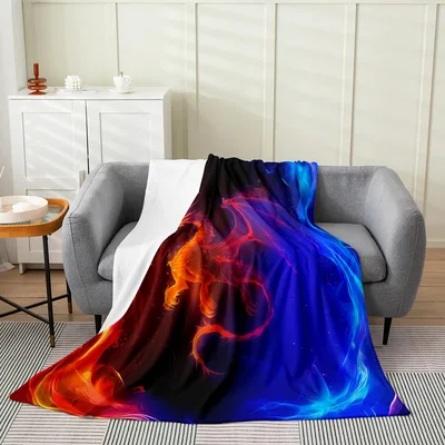 Red Blue Dragon Fire Blanket: Fiery Galaxy Art for Fantasy Lovers