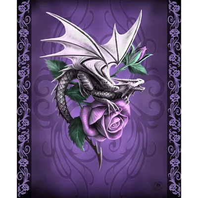 Dragon Holding Purple Rose Blanket: Fantasy Art for Your Sofa