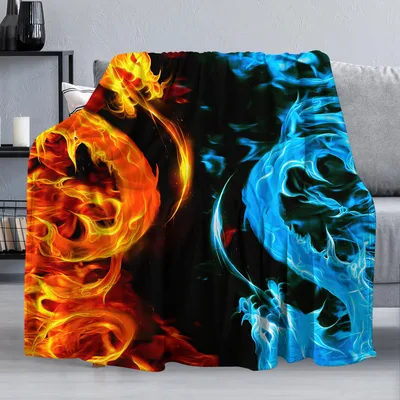 Fire and Ice Dragon Blanket: Dual Element Fantasy Art for Your Couch