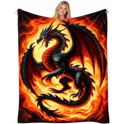 Red Dragon in Fire Blanket: Cozy Fantasy Art for Dragons Lovers
