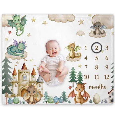 Dragon Milestone Fairy Tale Blanket featuring cute dragons