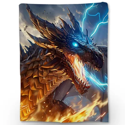 Blue Lightning Dragon Blanket: Fierce Fantasy Art for Cozy Nooks