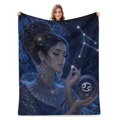 Cancer Zodiac Woman Starry Blanket: Celestial Art for Astrology Lovers