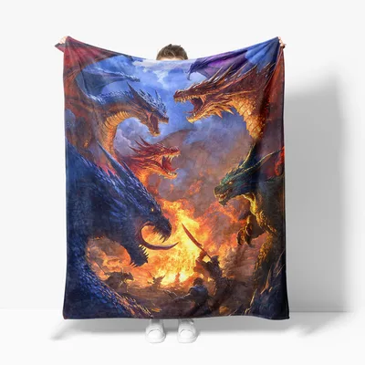 Dragons Battling Above Fiery Blanket: Epic Fantasy Art for Your Room