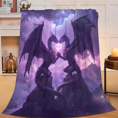 Dragons Fighting Under Purple Blanket: Fantasy Art