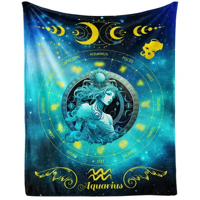 Zodiac Aquarius Water Bearer Blanket features a teal goddess