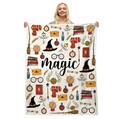 Magic Wizard Items Pattern Blanket featuring iconic hats