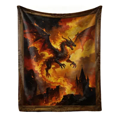 Fire Dragon Over Castle Blanket: Fiery Fantasy Art for Your Room