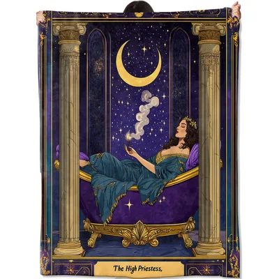 Tarot High Priestess Moon Blanket featuring a woman