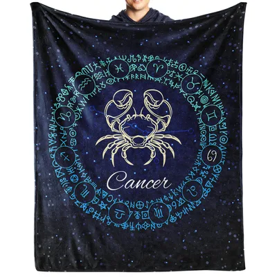 Cancer Zodiac Constellation Circle Blanket featuring a golden crab