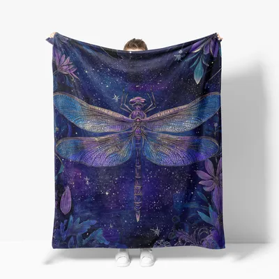 Dragonfly in Galaxy Night Blanket: Cosmic Insect Art for Stargazers