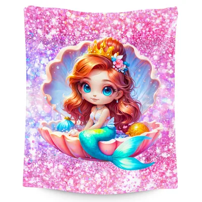 Cute Mermaid Princess Blanket featuring a red-haired mermaid