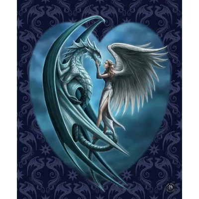 Dragon and Angel Heart Blanket featuring a blue dragon