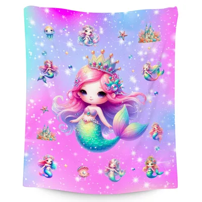 Mermaid with Crown Blanket featuring a pink-haired princess