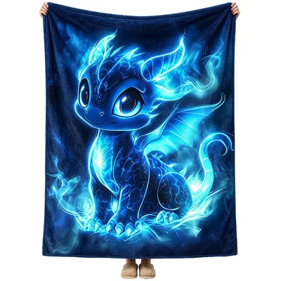 Glowing Blue Baby Dragon Blanket for Fantasy Lovers