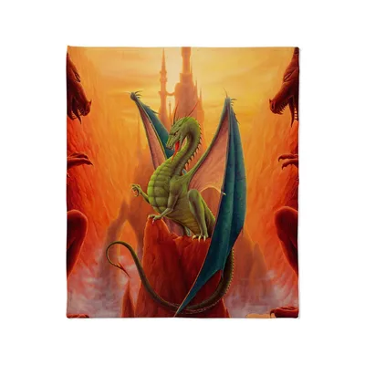 Green Dragon Over Fiery Blanket featuring a green dragon