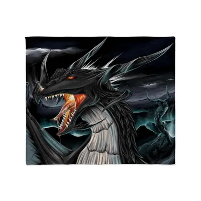Black Dragon with Red Blanket: Fierce Fantasy Art for Your Sofa
