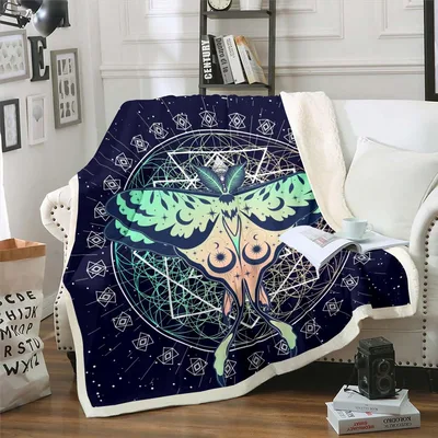 Luna Moth Starry Sky Blanket: Sacred Mandala Art for Fantasy Lovers