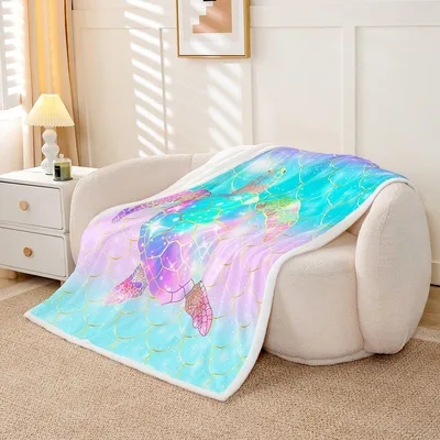 Iridescent Mermaid Scale Pattern Blanket: Sea Turtle Fantasy Design