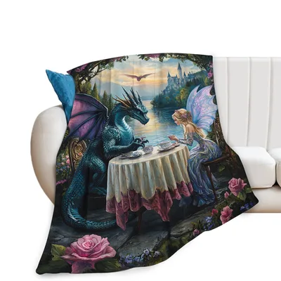Dragon and Fairy Dinner Blanket: A Whimsical Fantasy Tea Scene