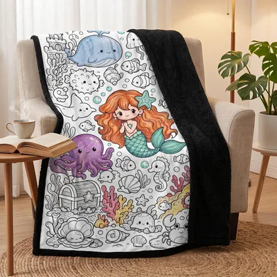Mermaid Ocean Coloring Doodle Blanket: Creative Sea Life Art